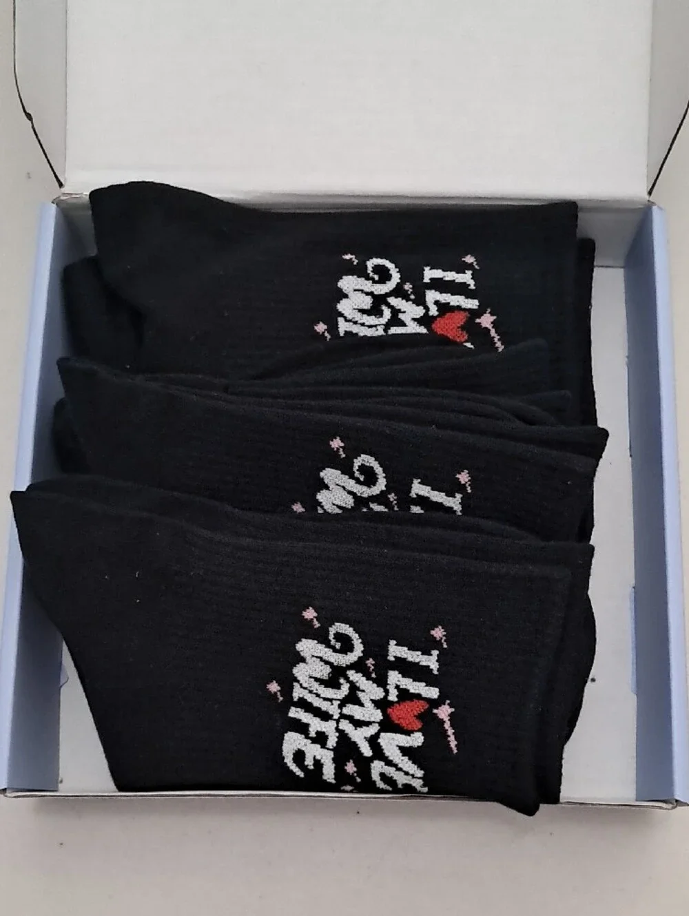 I Love My Wife Black Crew Socks - Novelty Men's Socks 6 Pairs